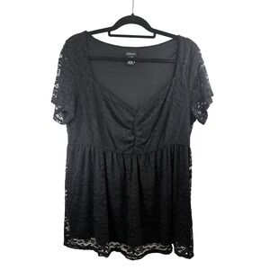 Torrid‎ Plus Size Black Lace Babydoll Top Short Sleeve Blouse